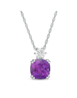 8.0mm Cushion-Cut Amethyst and Lab-Created White Sapphire Pendant in Sterling Silver