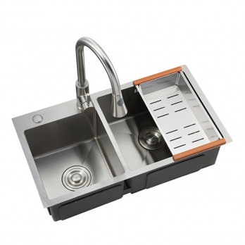 Two-compartment sink with handy storage