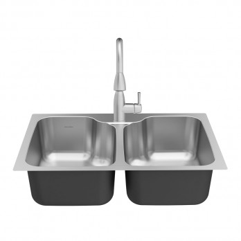 Soft corner two-compartment sink for the kitchen