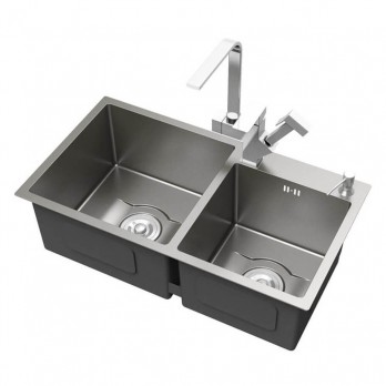 Soft corner two-compartment sink for the kitchen