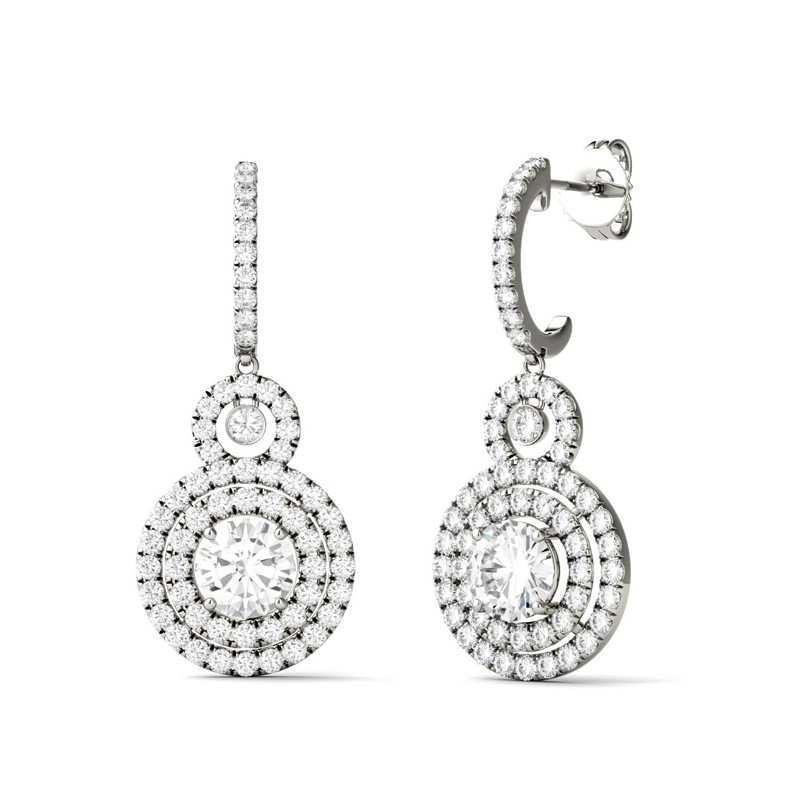 14kt White Gold Womens Princess Diamond Dangle Earrings 1/2 Cttw