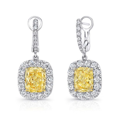 14kt White Gold Womens Princess Diamond Dangle Earrings 1/2 Cttw
