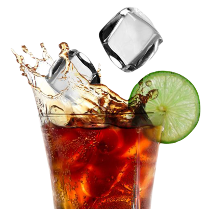 Cola Glass With Falling Ice Cubes