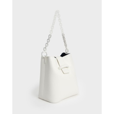 Chain Handle Bucket Bag White Large Capacity