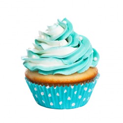 Teal birthday cupcake with butter cream icing isolated on white